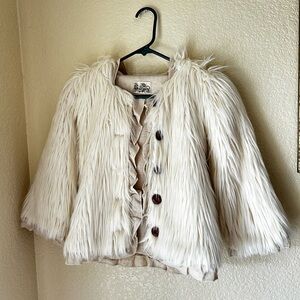 Kids’ Sado Cream Faux Fur Coat With Ruffles